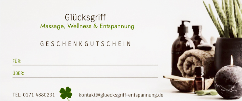 Erlebe bei Glücksgriff Entspannung und Wohlbefinden mit Massagen, Schröpftechnik und Migräneprävention. Buche Wellnessbehandlungen oder verschenke Gutscheine für Glücksmomente!